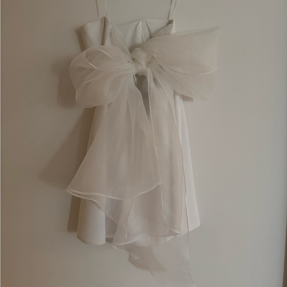Park & Fifth White Strapless Backless Mini Dress with Bow - Picture 4 of 5